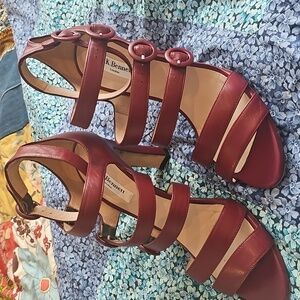 LK Bennett Deep Red Leather Sandals Strappy Sz 8